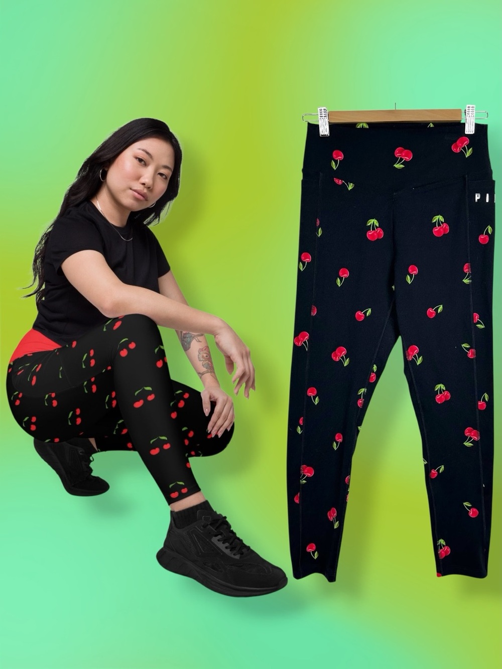 PINK Victoria’s Secret Ultimate High Waisted Cherry Print Spandex Leggings M